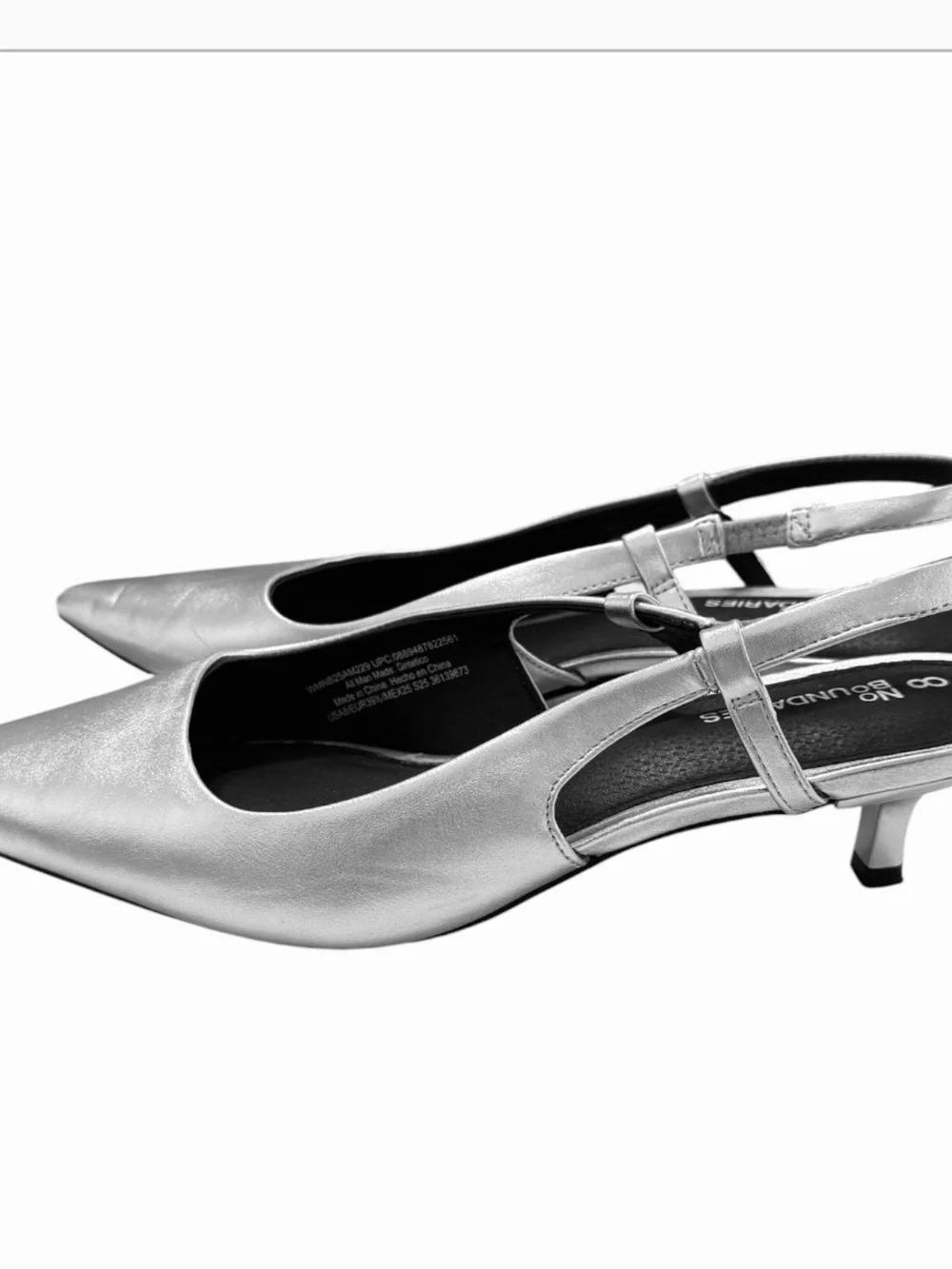 No Boundaries Silver Slingback Kitten Heels Women’s Size 8 Pointed Toe